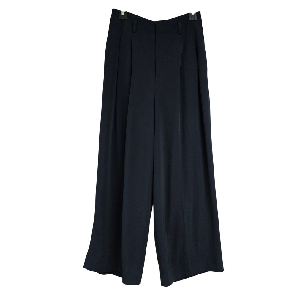 Uniqlo Pleated Wide Leg Pants High Rise Elastic Waist Pockets Navy Blue Size L